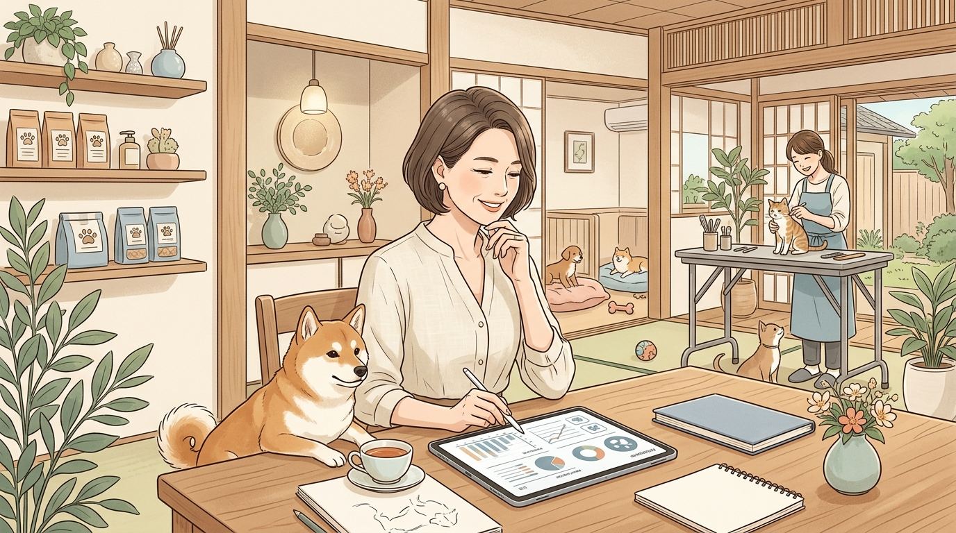 PonPonPet 營運分析插畫,呈現營收與會員經營分析