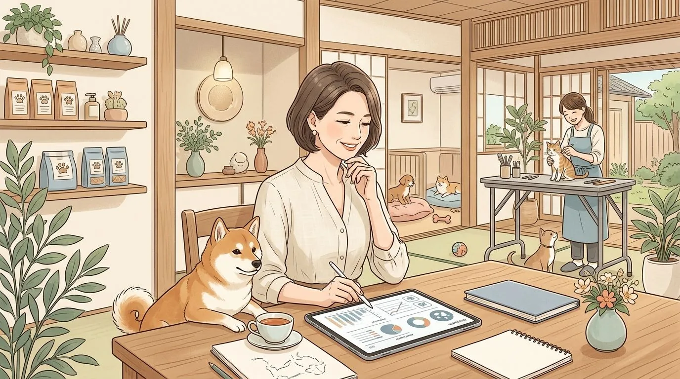 PonPonPet 營運分析插畫，呈現營收與會員經營分析