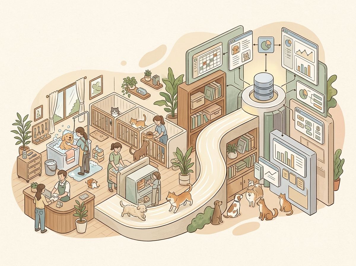 PonPonPet Solution 示意圖,呈現從高頻流程開始逐步長成穩定營運系統