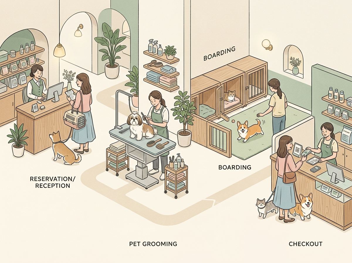 PonPonPet Solution 示意圖,呈現把日常店務流程整理回同一套系統